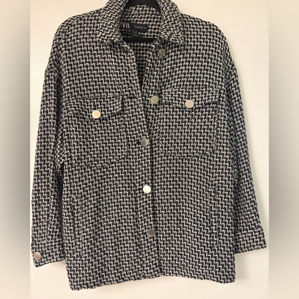 Zara Black and White Patterned Blazer